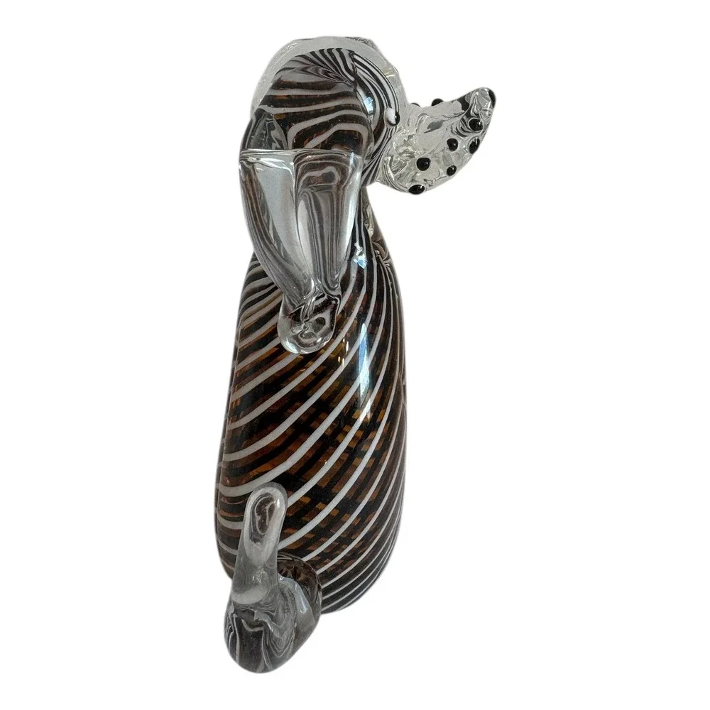 Gca Art Glass Brown White Striped Dog Figurine Hand Blown Glass Sculpture 6